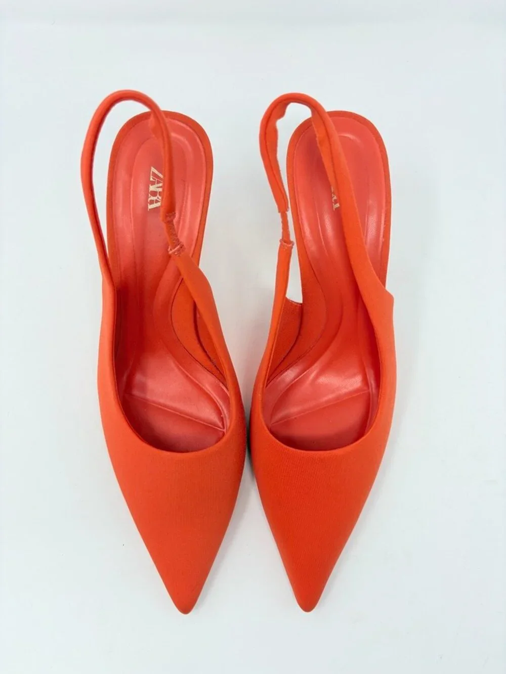 Zara Slingback Strap Pointed Toe Heels Matte Orange Size 39/8 - Picture 3 of 6